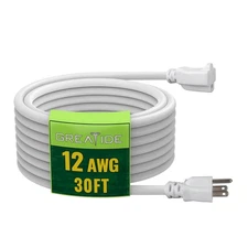 30 Ft Outdoor Extension Cord - 12/3 SJTW Heavy Duty White Extension Cable wit...