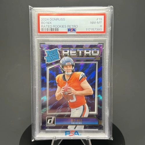 2024 Panini Donruss Bo Nix Rated Rookie Retro #19 PSA 8 NM-MT