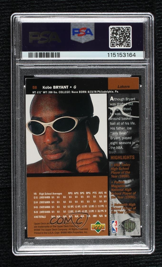 1996-97 Upper Deck Kobe Bryant #58 PSA 6 Rookie RC HOF view 2