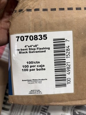 (100 BOX) Amerimax 7070835 Step Flashing Mill BLACK Galvanized Pre-Bent 4''x4''x8''