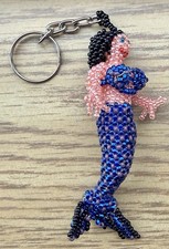 Mermaid Blue Key Chain New Sead Bead Handmade Guatemala Zipper Pull Charm 2