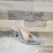 Betsey Johnson Clark Womens Heel Pump Sz 6.5 Silver Slingback strap Pointed Toe