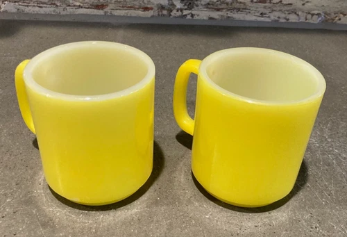 Set of Vintage Lemon Yellow Glasbake Coffee Mugs