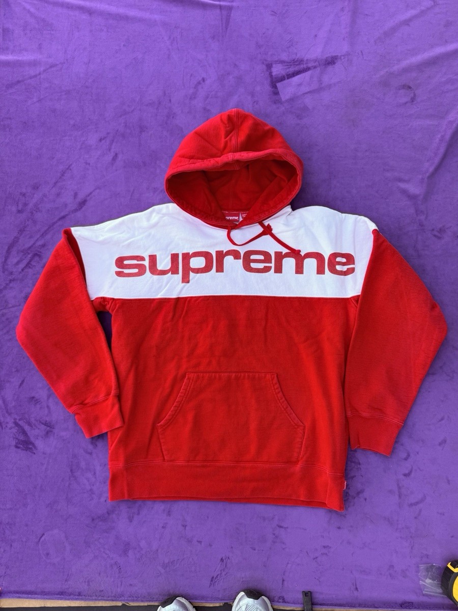 Supreme Color Blocked Hoodie Sweatshirt FW17 Size XL Red White | eBay