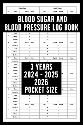 #ad #ad 3 Years Blood Sugar and Blood Pressure Log Book 2024 2025 2026: Pocket Size 4 x $10.60