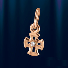 A Very Small Orthodox Pendant Cross with CZ Rose Rose Gold 585 14kt 0.47g New