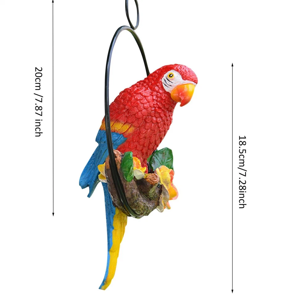 Escultura criativa de resina papagaio pendurado em árvore decoração jardim pássaro vermelho - Imagem 4 de 4