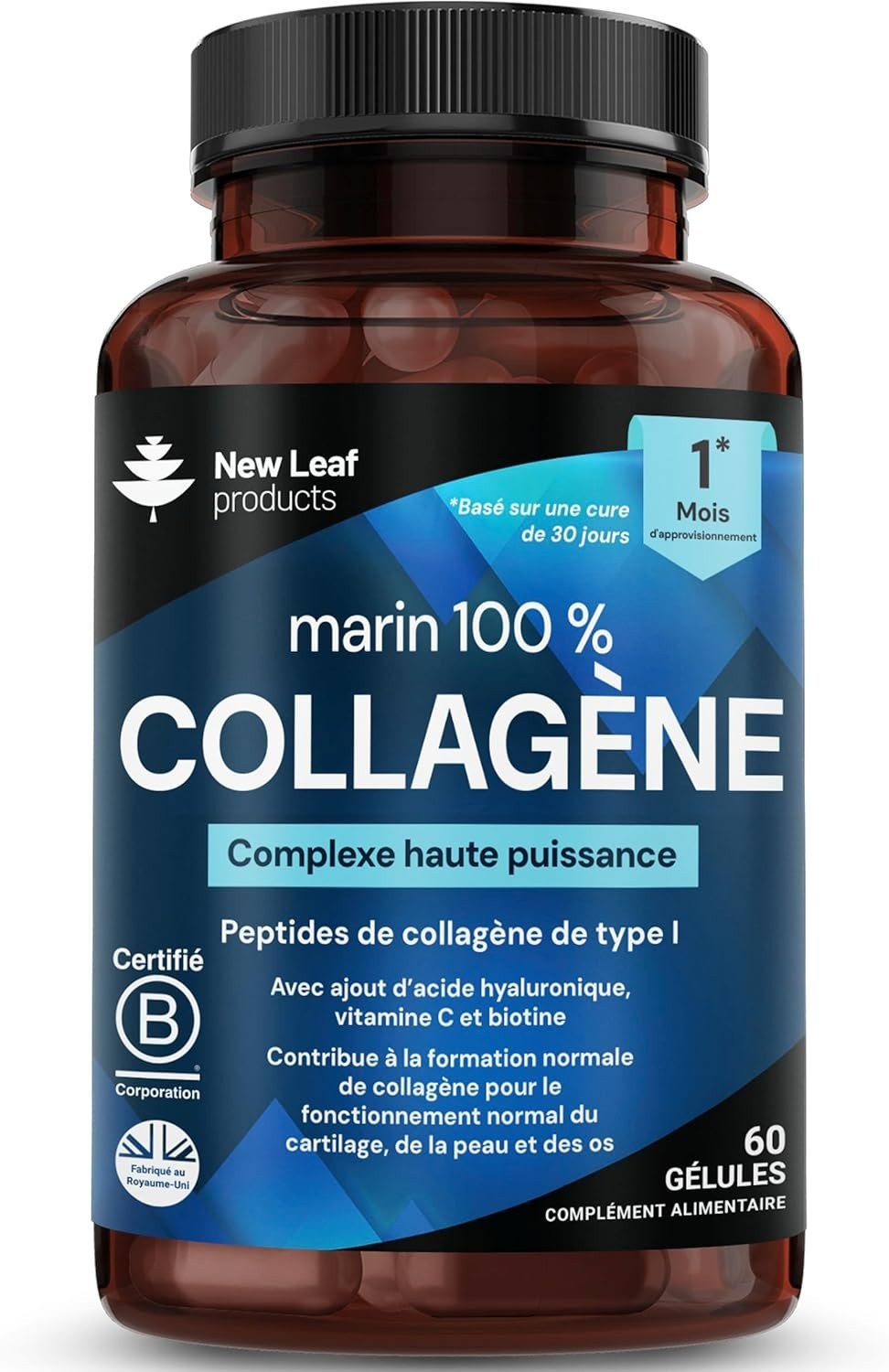 Collagène Marin contre la Peau Sèche et Fatiguée : Cure Hydratation Intense 60 Gélules