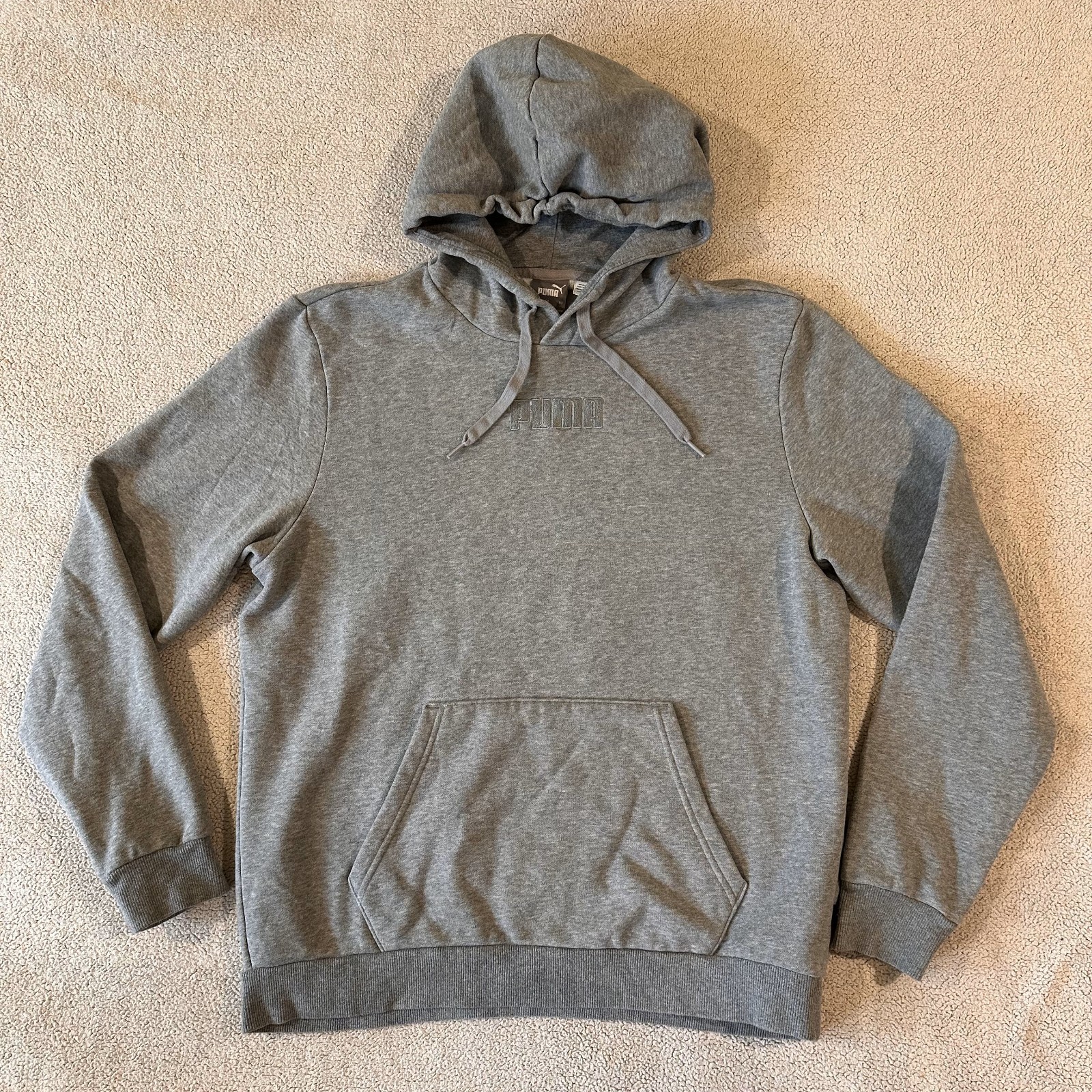 Puma Sweatshirt Hoodie Pullover Long Sleeve Gray Logo Men's Size Large