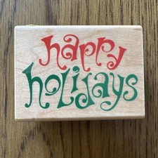Inkadinkado Happy Holidays Mounted Wood Rubber Stamp Christmas Card