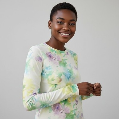 Dolce Vita blouse Women M/floral print front+long sleeves/solid sheer silk back