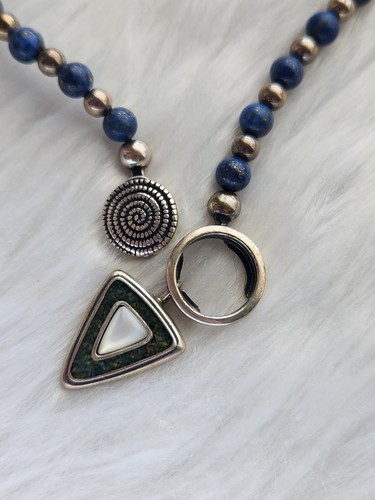 Corazon Carolyn Pollack Sterling Silver Lapis Lazuli Beads Southwestern Necklace - Foto 8 di 16