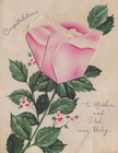 Vintage Baby Congratulations Mechanical Pink Rose Unfolds Greeting Card As Is — photo 1