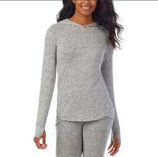 Cuddl Duds Women's SoftKnit Long-Sleeve Gray Tunic Hoodie S