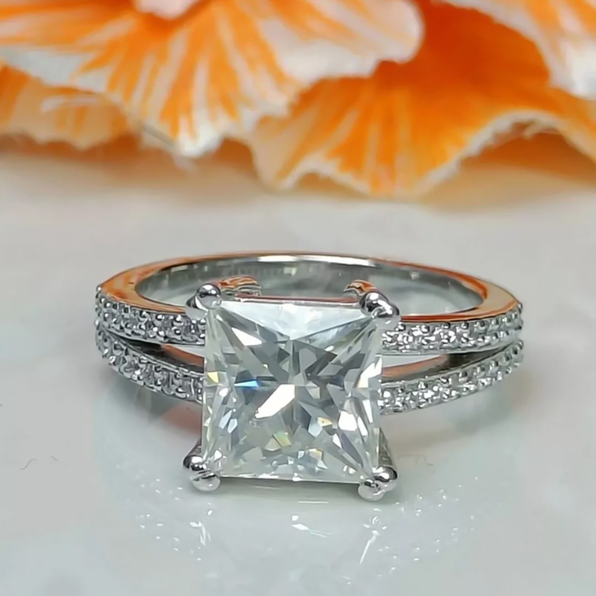 4.25 Ct Certified Princess Cut White Diamond 925 Silver Perfect Engagement Ring
