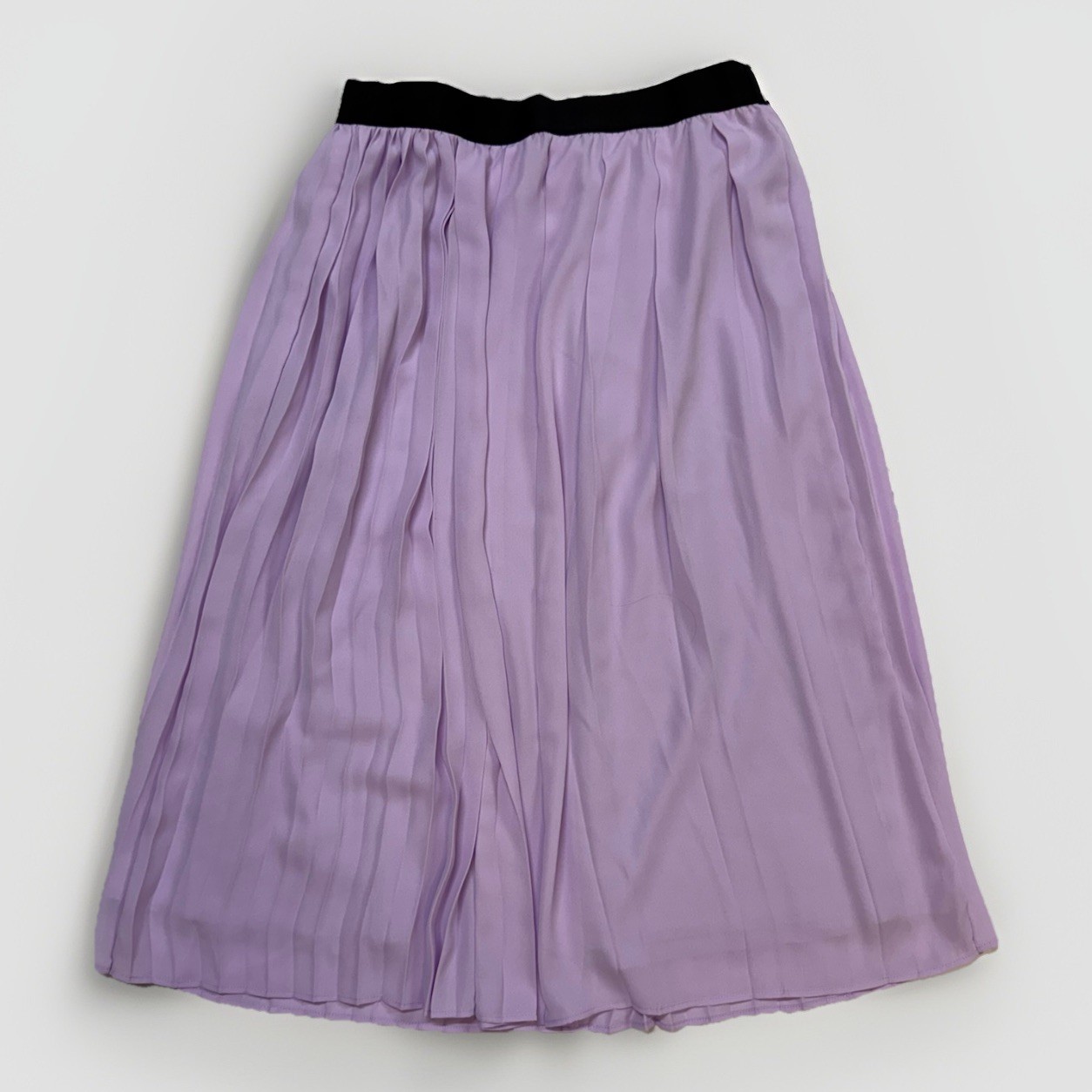 Worthington Size S Light Purple Chiffon Pleated Midi Skirt Black Elastic Waist
