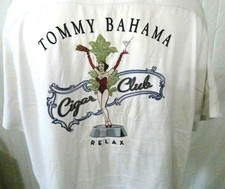 Tommy Bahama White XL SS Casual Shirt Embroidered Cigar Club Silk
