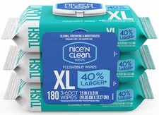 Extra Large Flushable Wipes 40 Larger Wipes 6.8" x 7.5" Unscented XL Adult