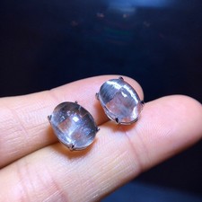 Natural black silver titanium stud earrings