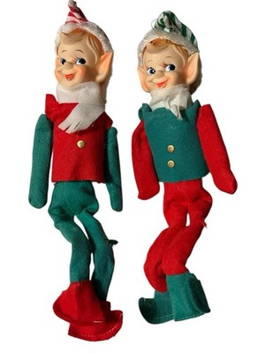 Christmas Pixie Elf Knee Hugger Doll Red Green Japan Lot Of 2
