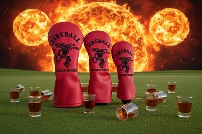 Fireball Whiskey Head Covers Leather Red