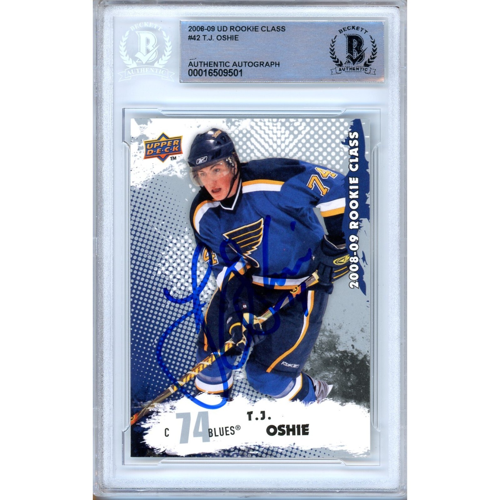 T.J. Oshie St Louis Blues Auto 2008 Upper Deck Rookie Class Signed BAS Auth Slab