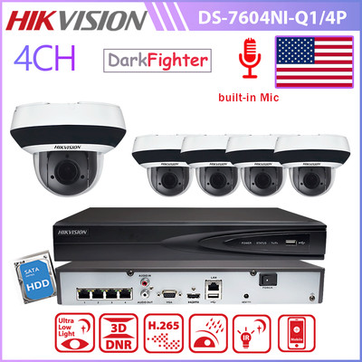 Hikvision 4CH 4POE 4MP Mini PTZ 4X Zoom Darkfighter Camera Security System Lot