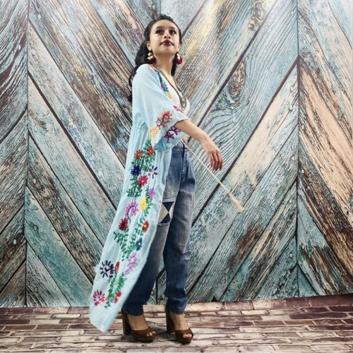 Sabreena Embroidered Maxi Top Tunic Kimono Duster Cardi, Dress Featival Dress - Picture 6 of 11