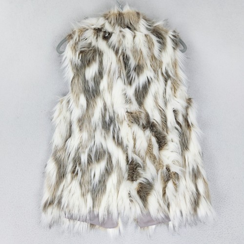 WHBM Vest Womens Medium White Tan Faux Fur Sleeveless Classic Casual Fuzzy - Picture 12 of 13