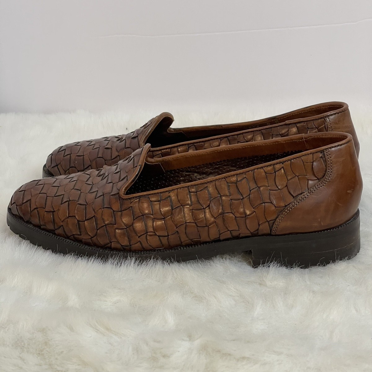 Bragano Cole Haan Loafers Brown Leather Woven Shoes Italy Men's 8M