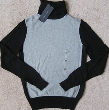 TOMMY HILFIGER Grey/Black Cotton/Cashmere Turtleneck Sweater Women's 89