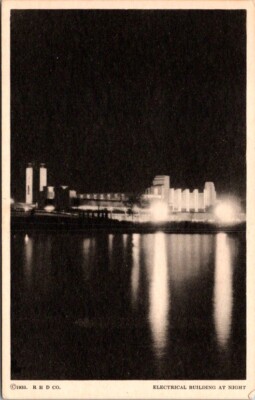 Postcard Electrial Building Night Century of Progress 1933 Chicago Illinois Z650
