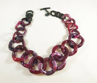 NWOT Adolfo Dominguez Designer Statement Necklace Large Red Purple Links 24''