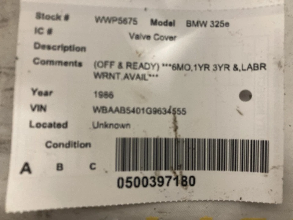 Used Engine Valve Cover fits: 1986 Bmw Bmw 325e  Grade A - Image 3 of 4