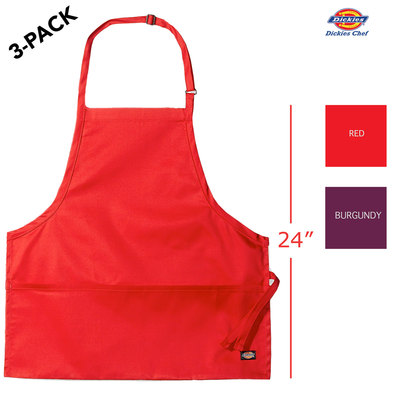 3-PACK Dickies Chef Apron 26'' Long, Adjustable Neck and Pocket DC520