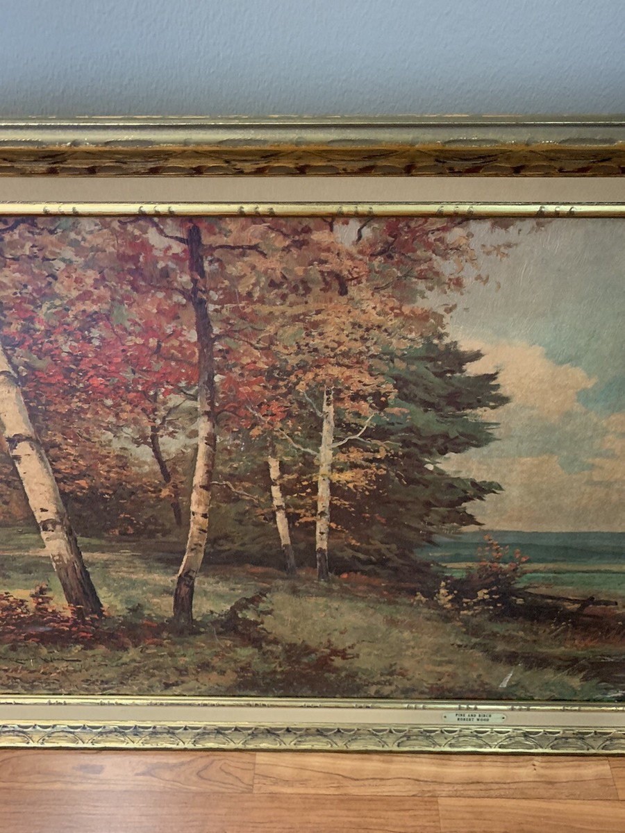Vintage Art Robert Wood Pine And Birch Signed Framed Reproduction