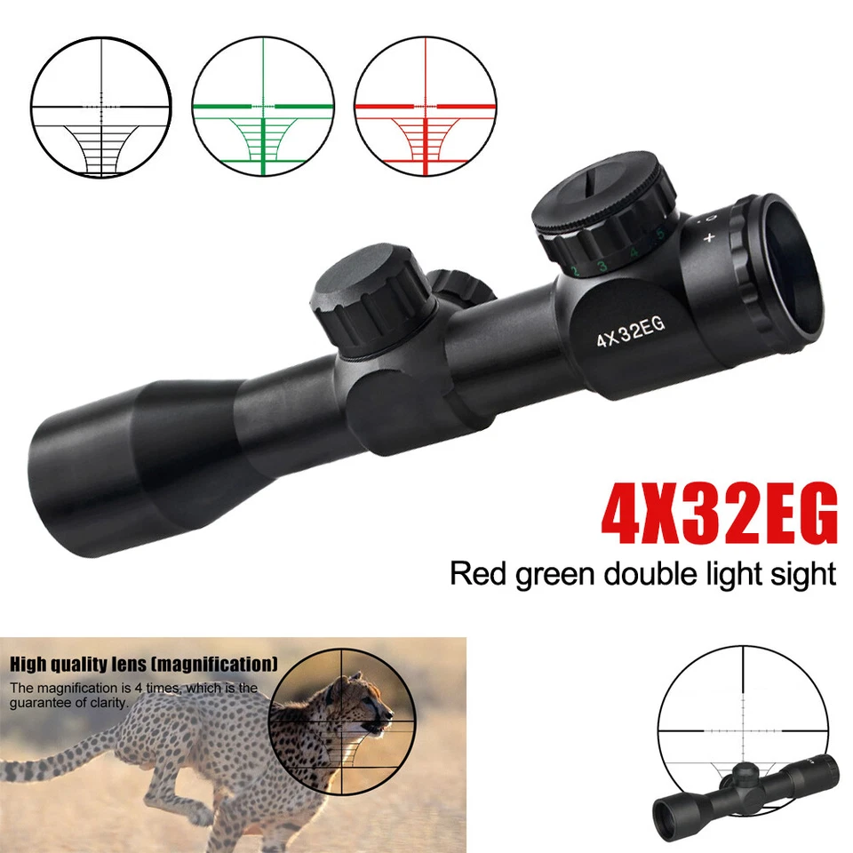 Compact 4X32EG Red Green Mil-Dot Riflescope Reticle Optic Sight For 11/20mm Rail - Image 2 of 4
