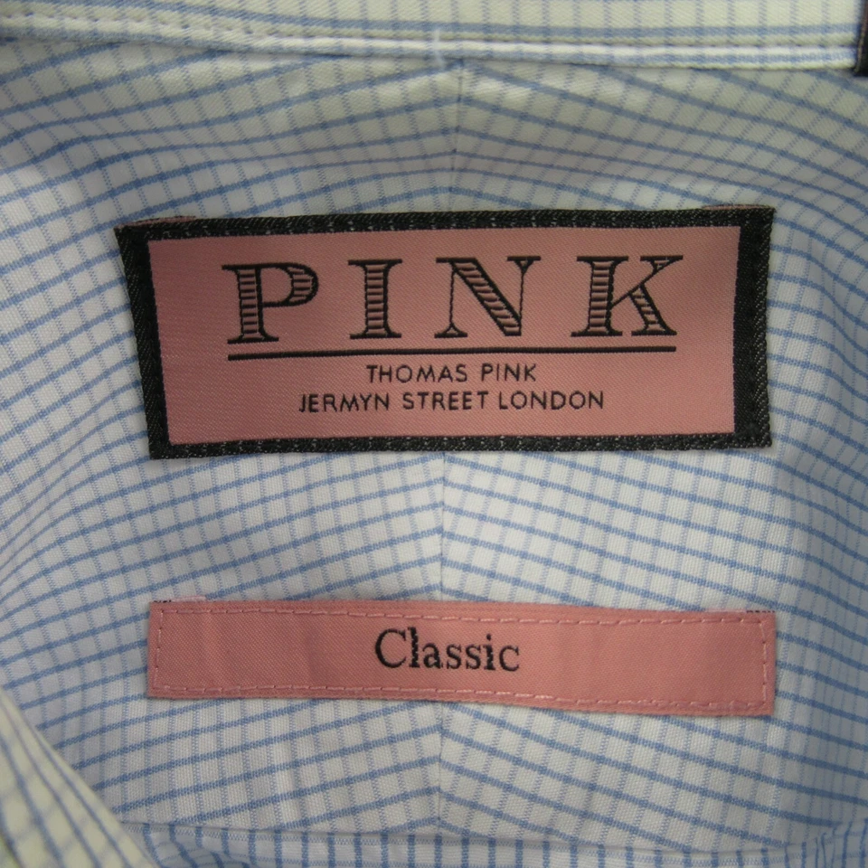 Camisa Thomas Rosa Para Hombre Grande Manga Larga Cuadros Informal 16 36 1/2 Algodón Clásico Foto 3 de 4