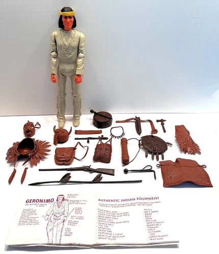 VINTAGE MARX GERONIMO ACTION FIGURE w/22 ACCESSORIES & ORIG. EQUIPMENT MANUAL