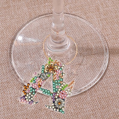 2 Stck. Buchstabe A Diamant Weinglas Charms Diamond Painting Getränk Marker Etiketten * UK