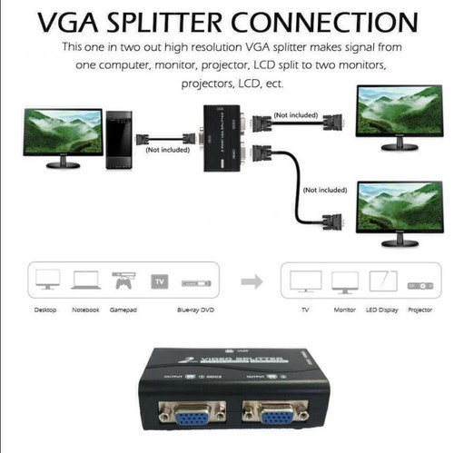 Adaptateur Convertisseur Répartiteur Vidéo VGA Haute Résolution 1 à 2 Moniteur Switch - Photo 5/11