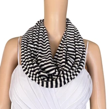 White And Black Stripe Infinity Scarf. Cotton Spandex Circle Scarf.