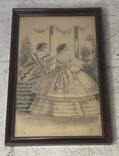 Antique Tinted Engraving Print Modes Parisiennes Illman Brothers Women Fashion