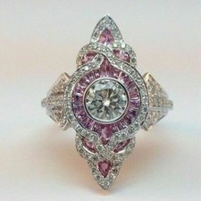 Art Deco 2ct White Round CZ Unique Antique Wedding Ring in 925 Sterling Silver