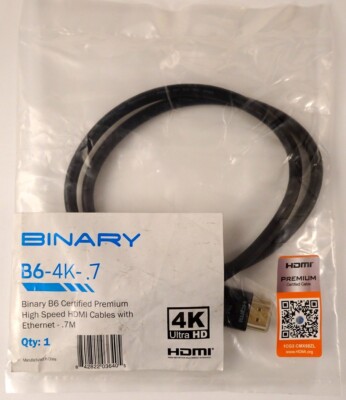 Binary B6 Series 4K Ultra HD B6-4K-.7 Premium High Speed HDMI Cable .7m (2.3 ft)