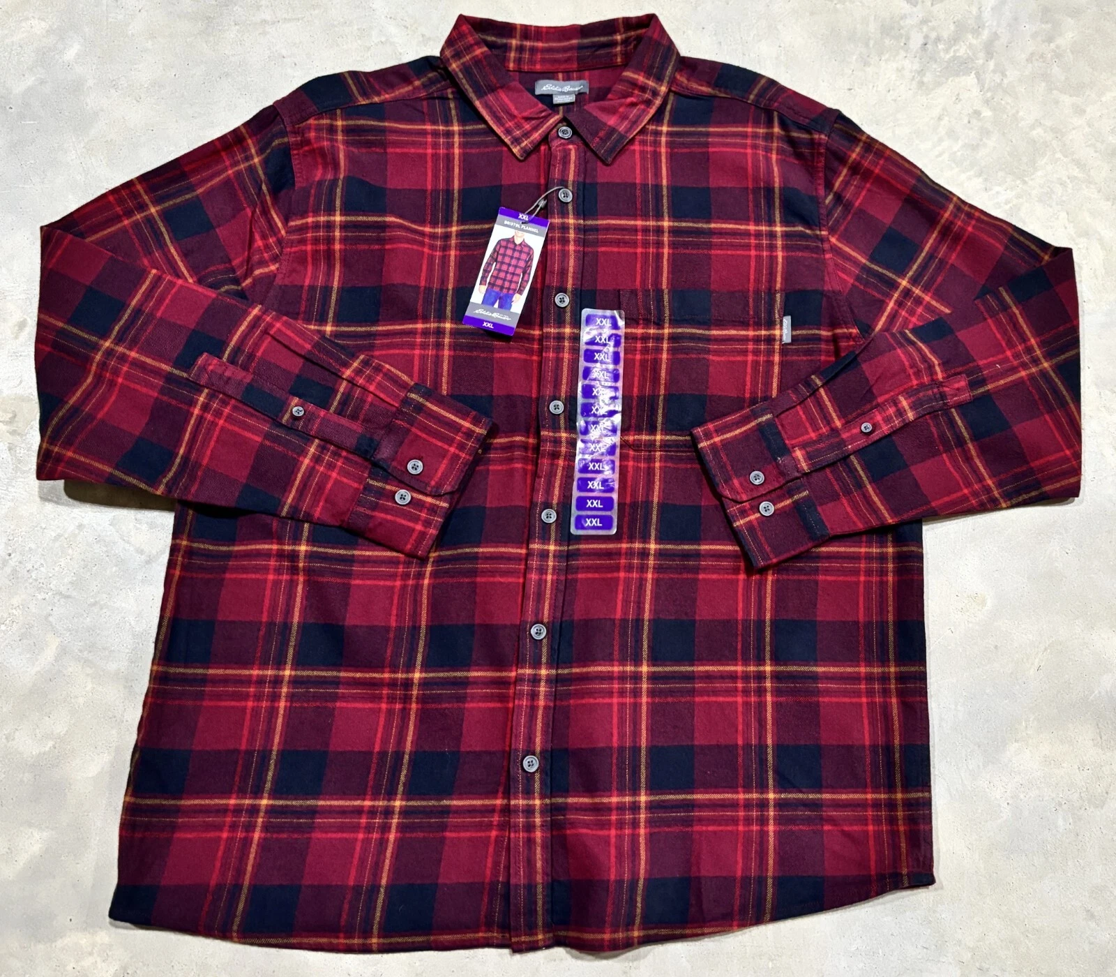 NWT Eddie Bauer Long Sleeve Button Front Bristol Flannel Plaid Mens XXL