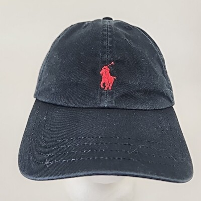 Polo Ralph Lauren Hat Adult One Size Black Leather Strap Red Pony