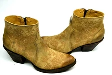 Shyanne ANKLE TAN LEATHER 8 M TOOLED VINTAGE DISTRESSED WESTERN Bootie BBW282