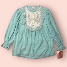 Vintage Sears Carriage Court Nightgown Turquoise Fleece Top Size 36 Small NWT