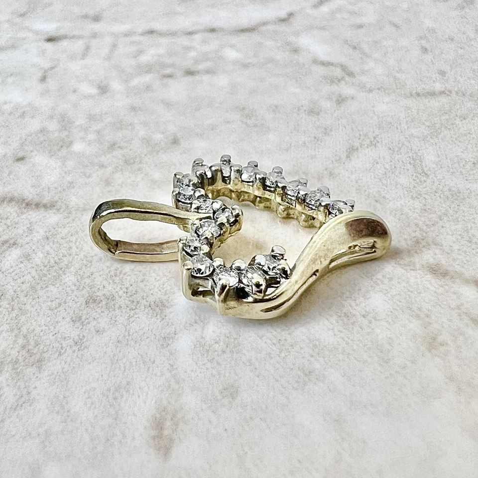 Collar Colgante Corazón Diamante 10K - Colgante Diamante Oro Sólido 10K Dos Tonos Foto 3 de 4